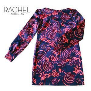 NWOT Rachel Roy Navy and Pink Long Sleeve Satin Dress XS